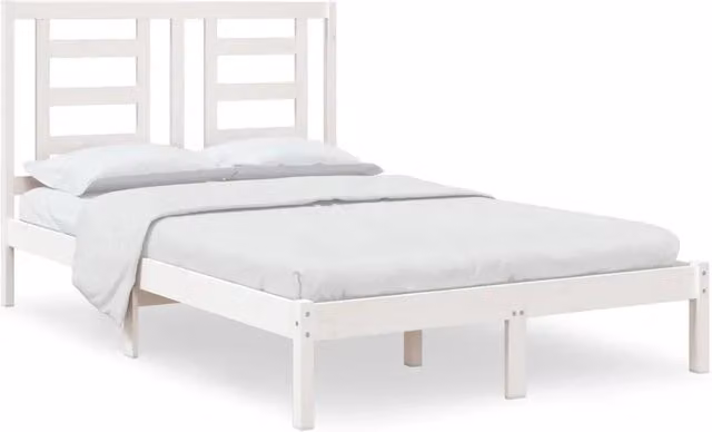 Letto matrimoniale in legno massello di pino bianco stile rustico L/P/H: 205.5 x 120 x 31 cm – 1
