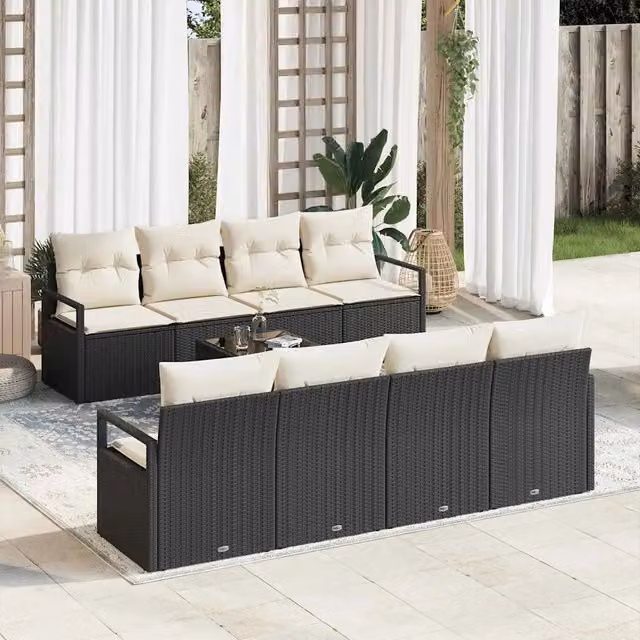 Set di divani 7 pz 6-Numero di posti Nero e Crema polyrattan 3346307
