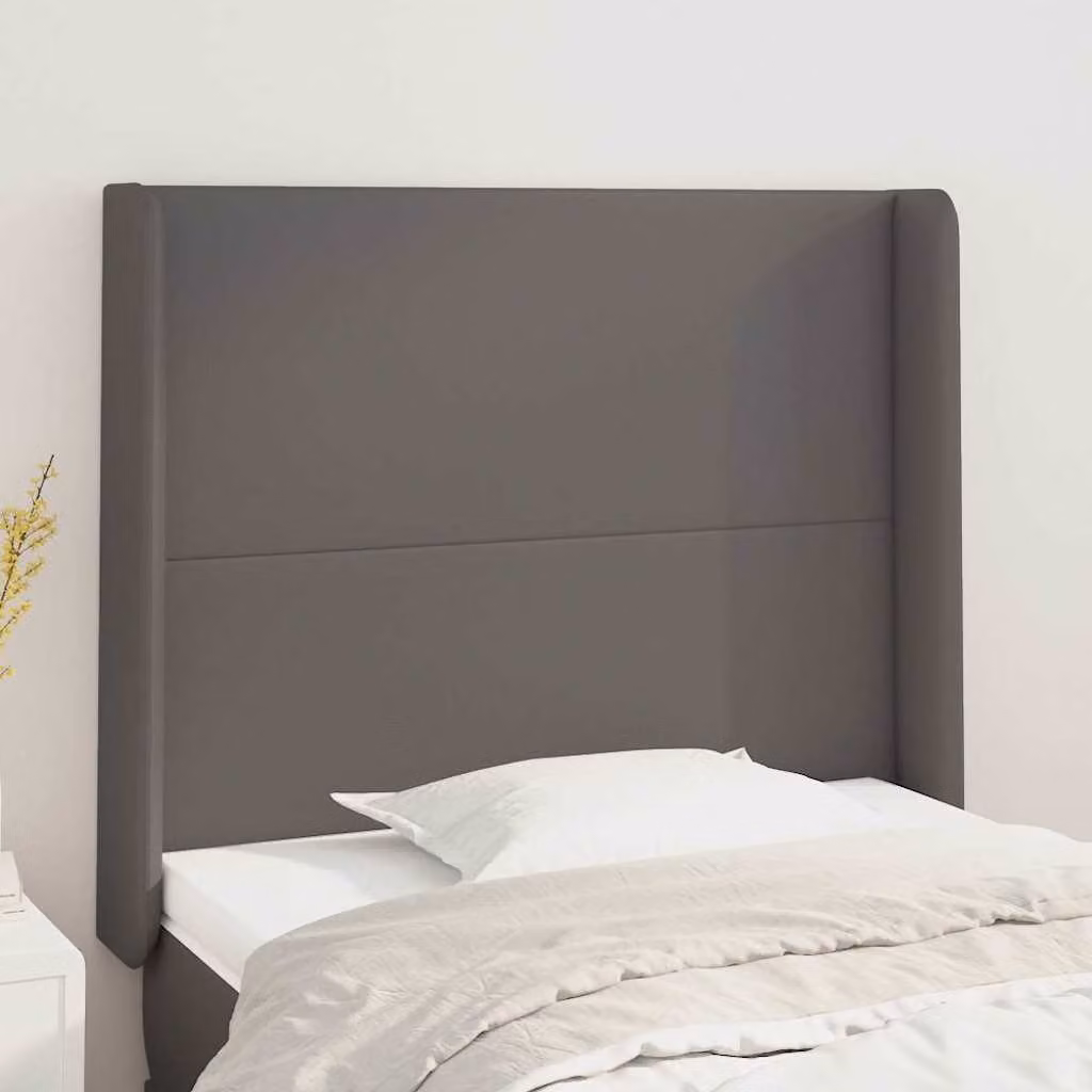 Testiera ad orecchio vidaXL in similpelle grigia con struttura in legno, L: 83 cm, P: 16 cm, H: 118-128 cm