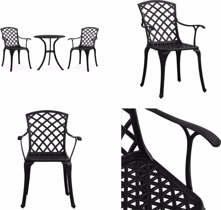vidaXL 3 pezzi. Set da bistrot in alluminio fuso nero - Set da bistrot - Set da bistrot - Set da bistrot - Set da bistrot - Set da bistrot