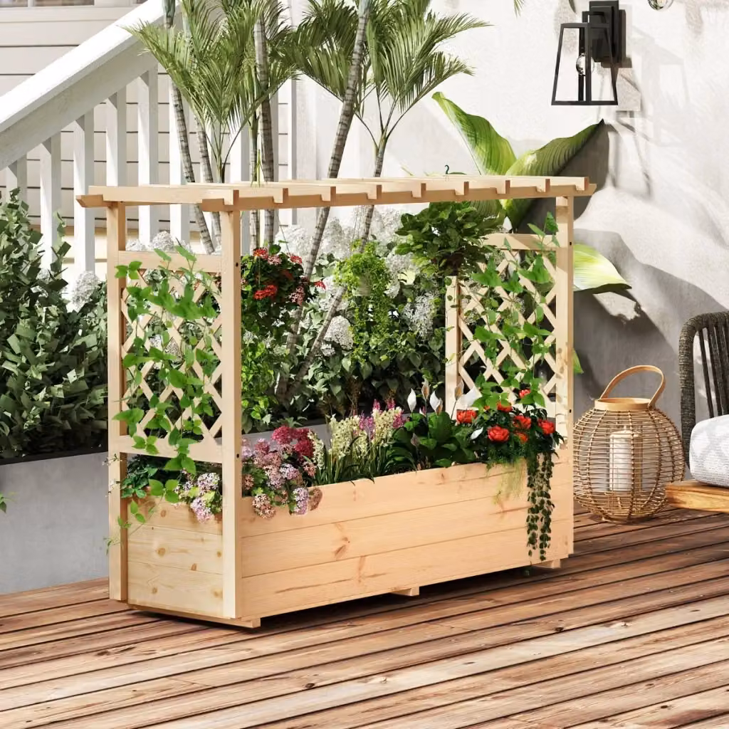 Fioriera elevata in legno marrone per orto e giardino ornamentale, L/P/H: 148 x 103 x 50 cm – 2