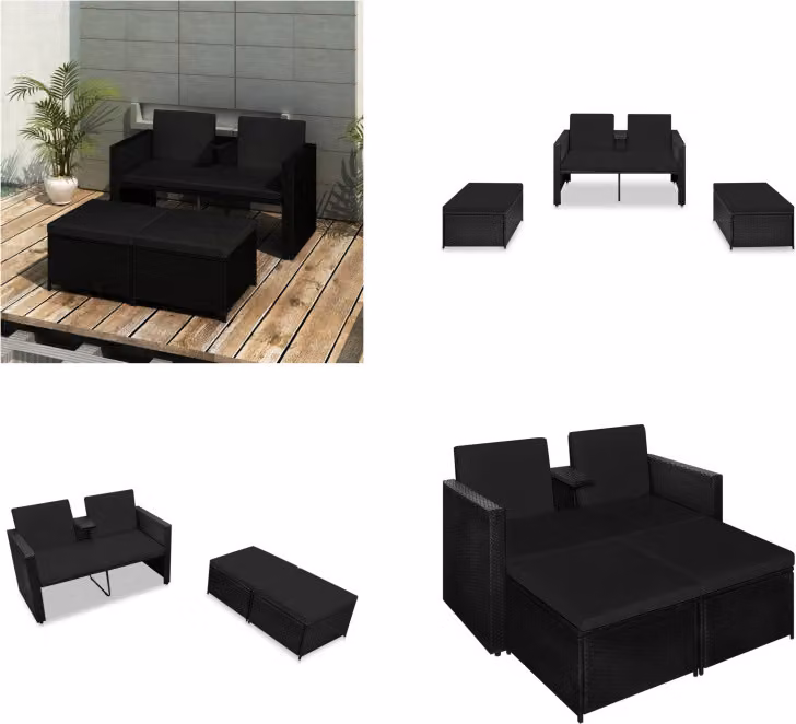 vidaXL Set salotto da giardino 3 pezzi con cuscini in poly rattan nero - Set salotto da giardino - Set salotto da giardino - Set mobili da giardino - Set mobili da giardino