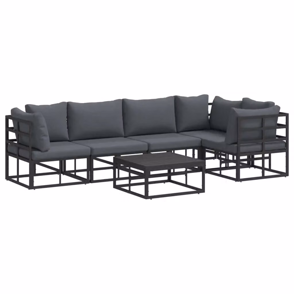 Set Divano da Giardino Moderno vidaXL a Forma a L in Alluminio Antracite con Cuscini e Tavolino da Caffè, 6 Pezzi – 2