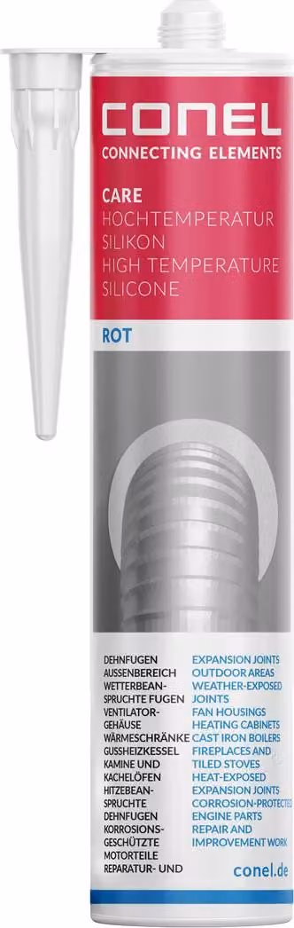 CONEL CARE Silicone per alte temperature Rosso 310 ml Sigillante per giunti resistente al calore fino a 280 °C, resistente ai raggi UV