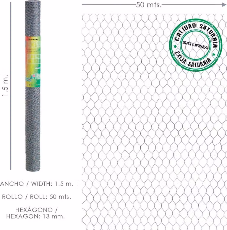 Traliccio a tripla torsione 13/150 cm. Rotolo da 50 metri per uso domestico