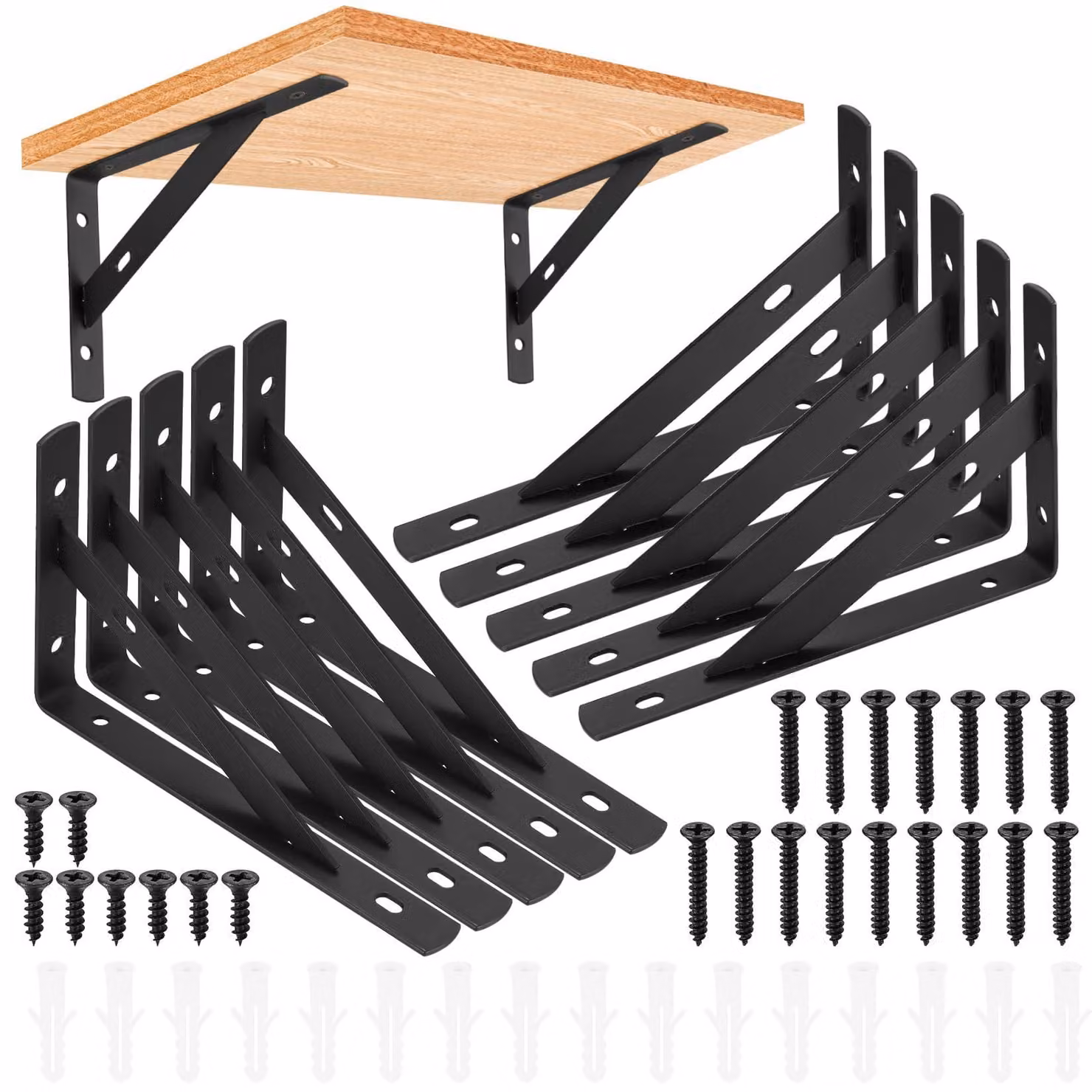 Supporti a mensola robusti, 10 pezzi, fissaggio a parete triangolare, colore nero, dimensioni 150 x 95 mm