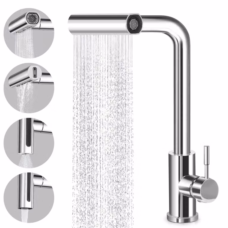 Rubinetto cucina miscelatore - Estraibile a cascata - Girevole 360° - Argento