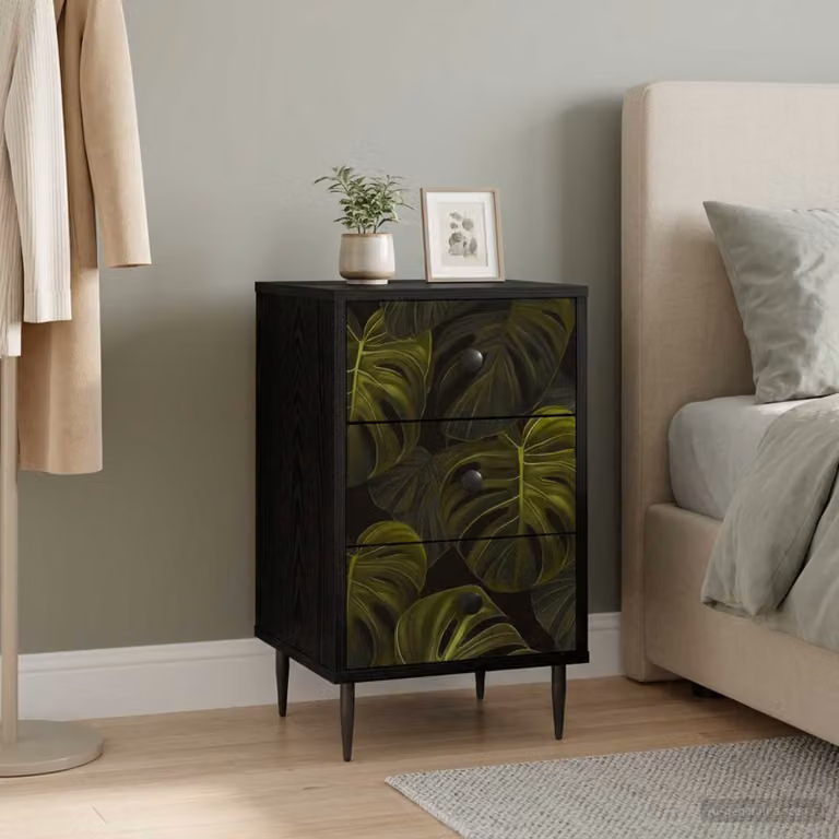 Armadio da Notte vidaXL ELBURG Rovere Nero L: 36 cm, P: 33 cm, H: 61 cm