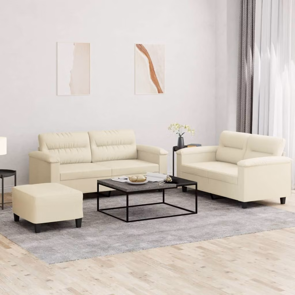 Maison Exclusive - Set divano 3 pezzi con cuscini in ecopelle color crema