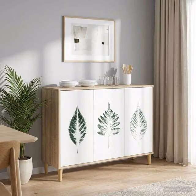 Credenza moderna HANAU vidaXL in legno MDF, marrone e bianco, L: 102 cm, P: 33 cm, H: 75 cm – 1