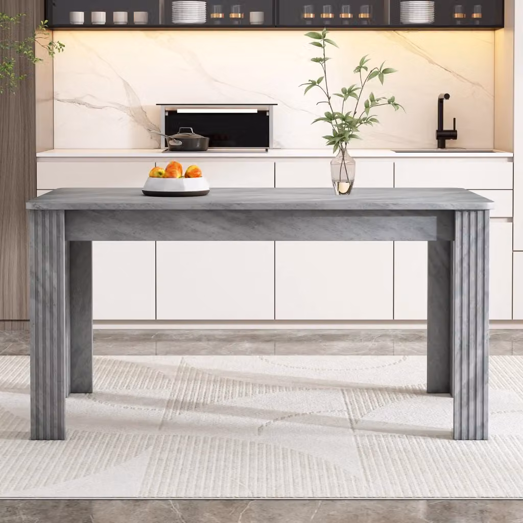 Tavolo da pranzo rettangolare moderno OKWISH in materiale composito e MDF, colore grigio opaco – 2