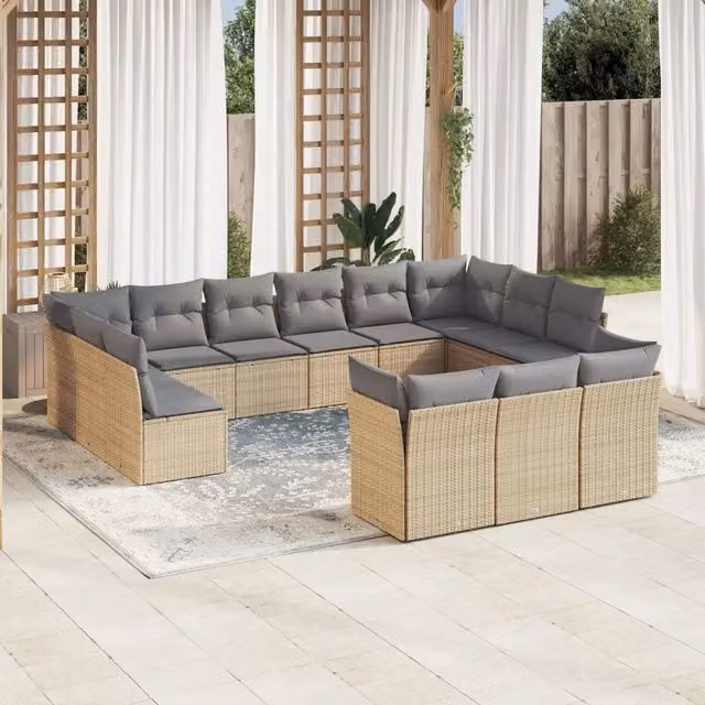 Set Divano da Giardino Moderno VIDAXL in Polyrattan Beige con 13 Cuscini a Forma di U – 1