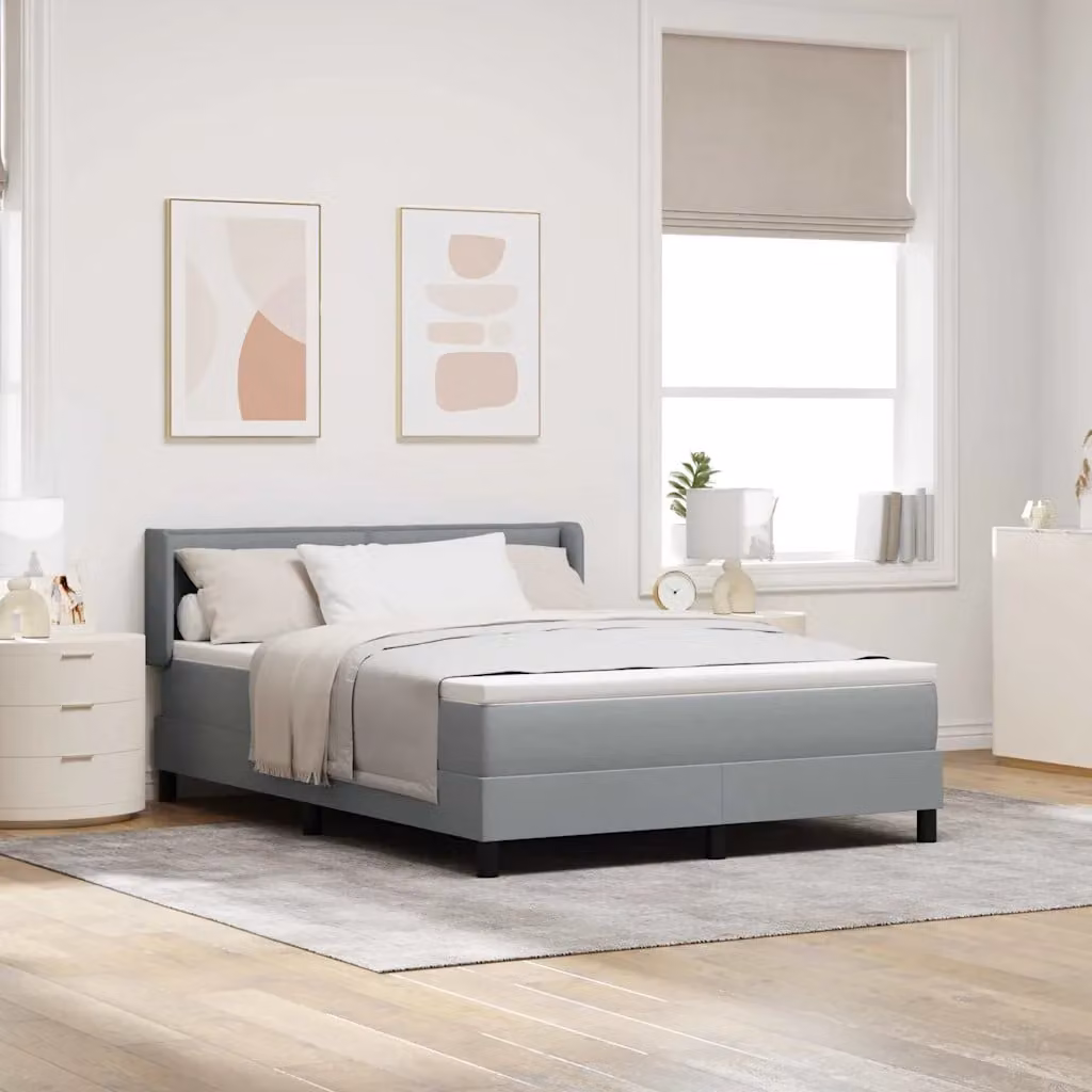 Letto a molle con testiera vidaXL in tessuto grigio L: 140 cm, P: 200 cm