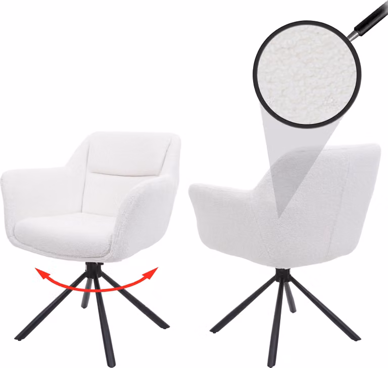 set di 2 sedie per sala da pranzo HWC-K33, sedia da cucina Sedia, posizione girevole automatica, tessuto MVG ~ bouclé-bianco