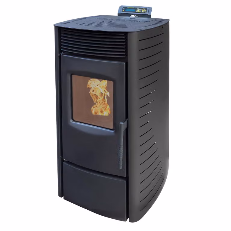 UMBRELLA® Stufa a pellet P9 11 kW,A+,220 m³,pulizia automatica,ECO,programma settimanale,telecomando,WiFi Ready,protezione surriscaldamento,Nero
