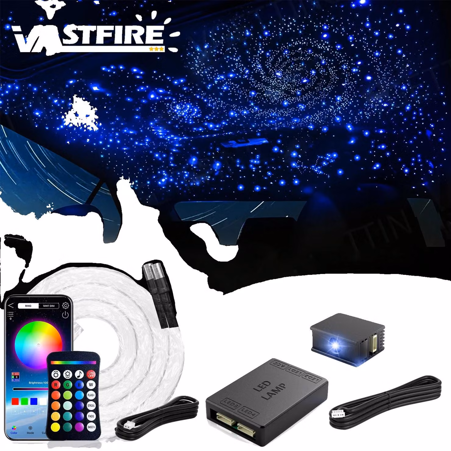 Guide luminose, selezione colori RGBW, installazione flessibile, confezione da 300 pezzi da 2 metri