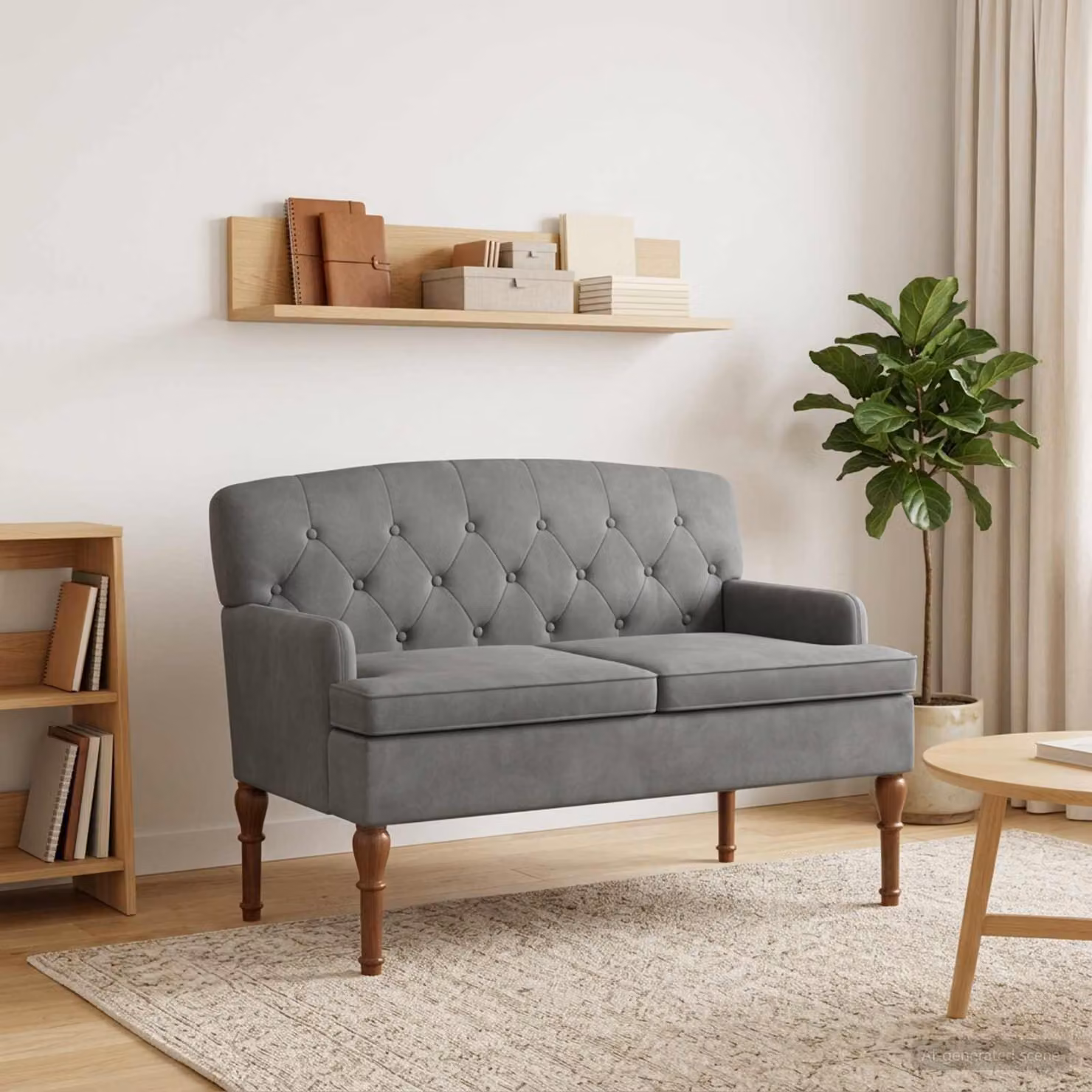Loveseat vidaXL in tessuto grigio con bottoni imbottiti e coperture rimovibili L: 111 cm, P: 65 cm, H: 79 cm