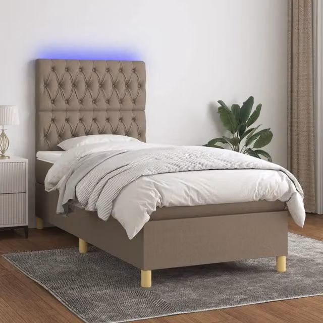 Letto a molle con materasso vidaXL in tessuto beige con illuminazione LED e porta USB L/P/H: 90 x 190 x 128 cm