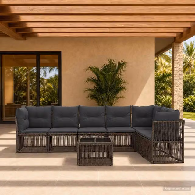 Set Divano da Giardino a L con Poltrona e Tavolino vidaXL, 8 Pezzi, Grigio – 1
