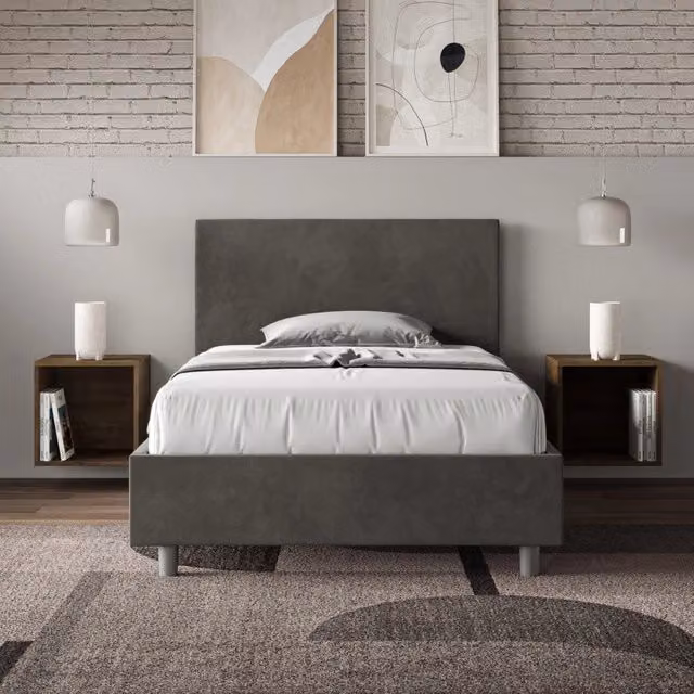 Letto imbottito Adele Ityhome in microfibra grigio con rete L: 110 cm, P: 200 cm