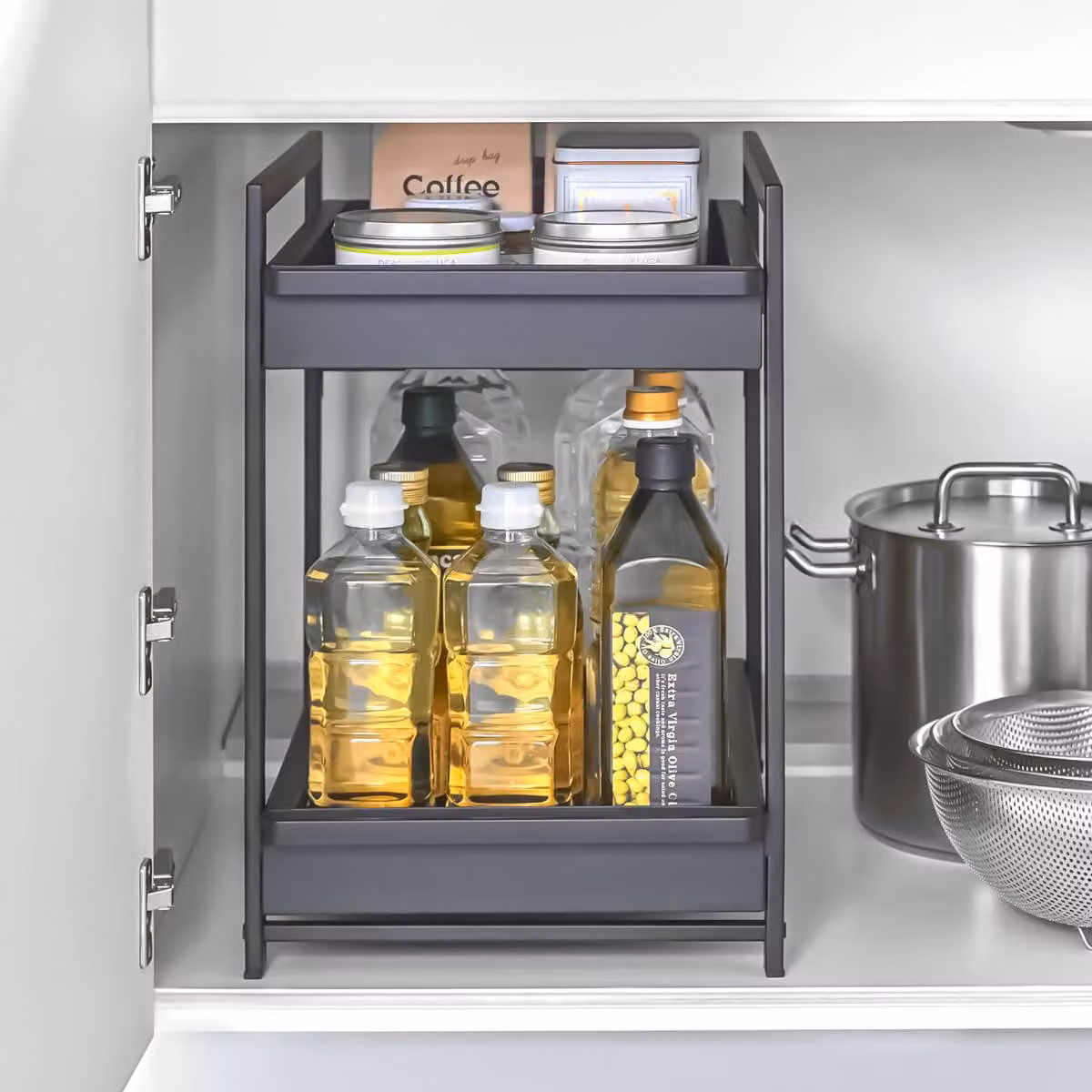 Yamazaki scaffale organizzatore per mobili da cucina estensibile in metallo 30x45x42cm nero
