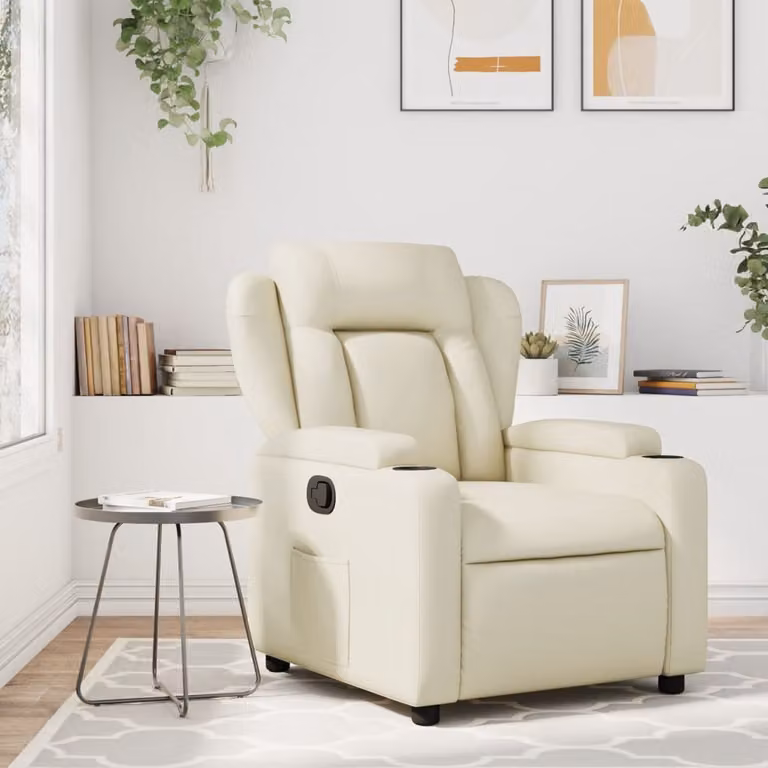 Poltrona Reclinabile Relax vidaXL in Similpelle Beige con Braccioli e Struttura in Metallo e Legno
