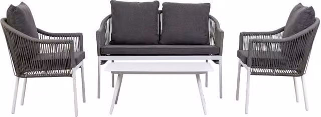 Set divano, tavolo e 2 poltrone Wanderlust Deco grigio per soggiorno o terrazzo, L/P/H: 90x50x40 cm, 58x65x84 cm, 117x65x84 cm