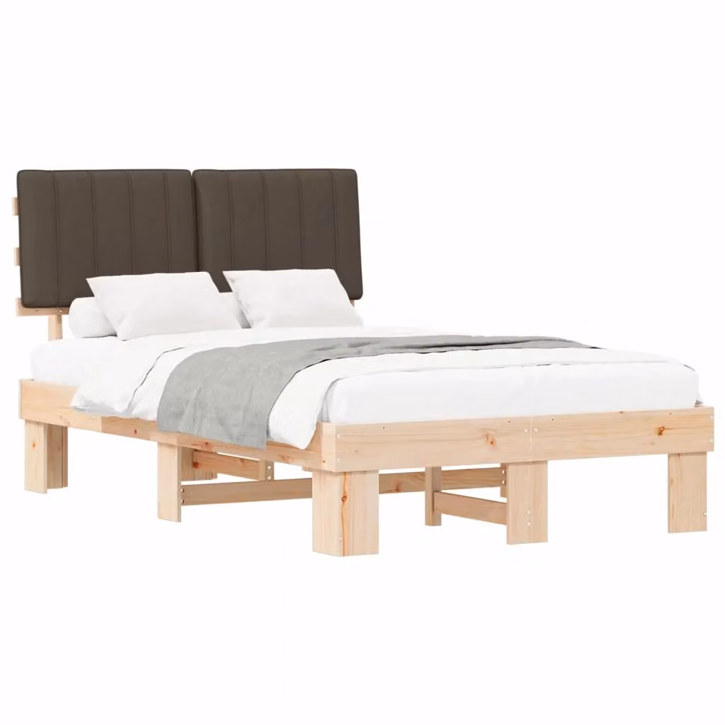 Letto con Testiera Rivestita in Tessuto vidaXL in Pino Massello Grigio Beige L/P/H: 120 x 200 cm – 2