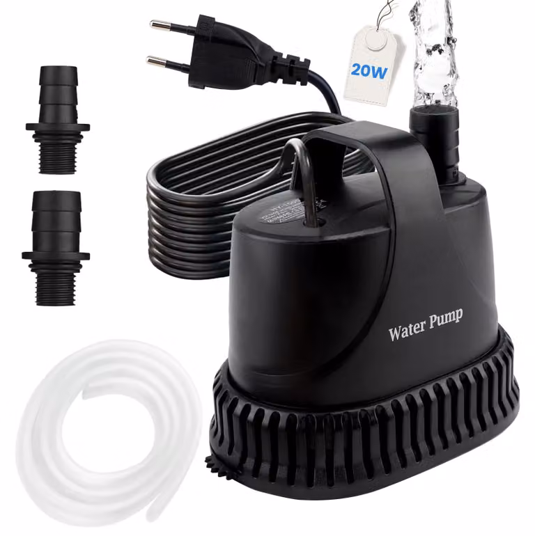 Pompa sommergibile per acque sporche, portata 1200 l/h, potenza 20 W, con cavo da 2 metri e ugelli