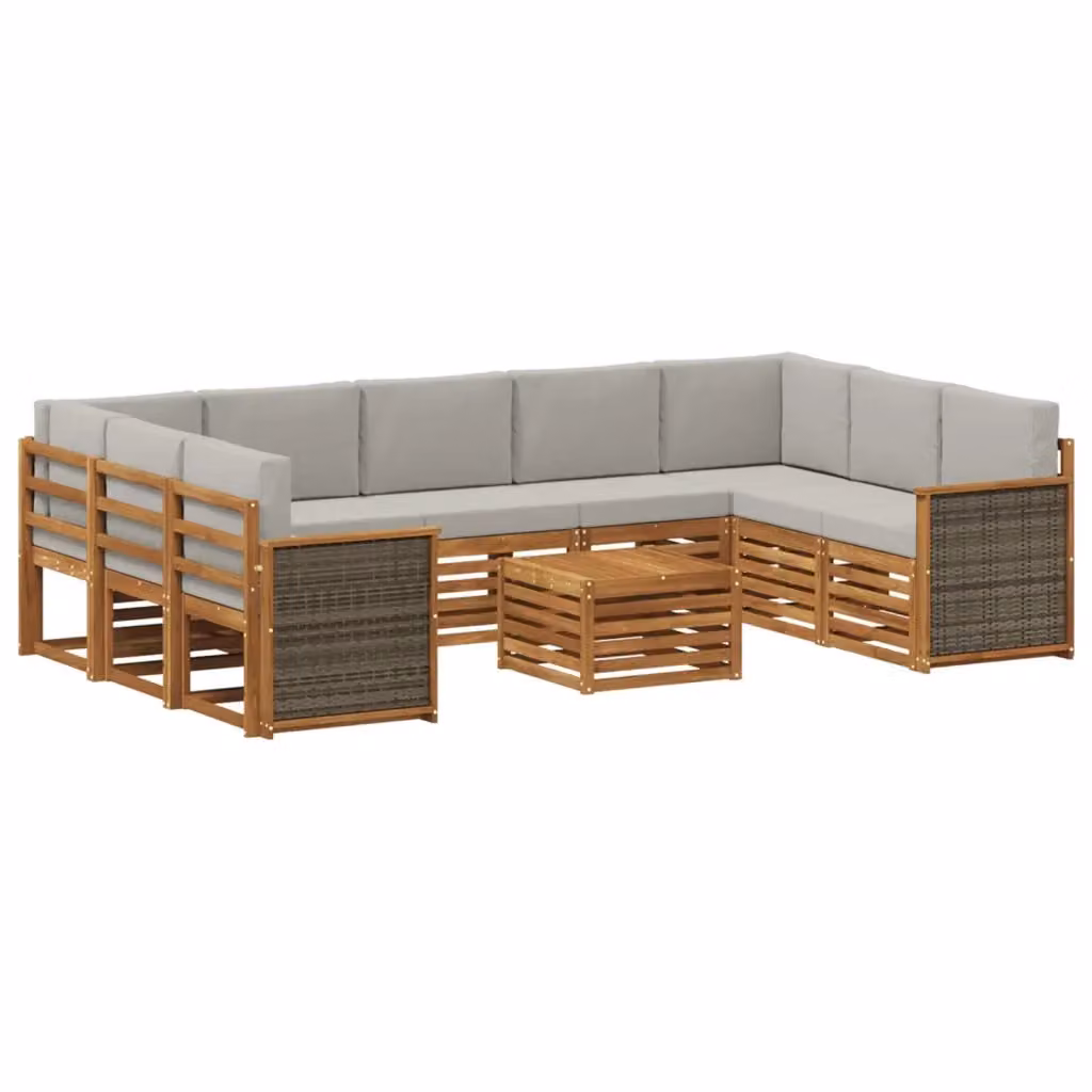Set di divani da esterno vidaXL in legno di acacia con cuscini, beige e grigio – 2