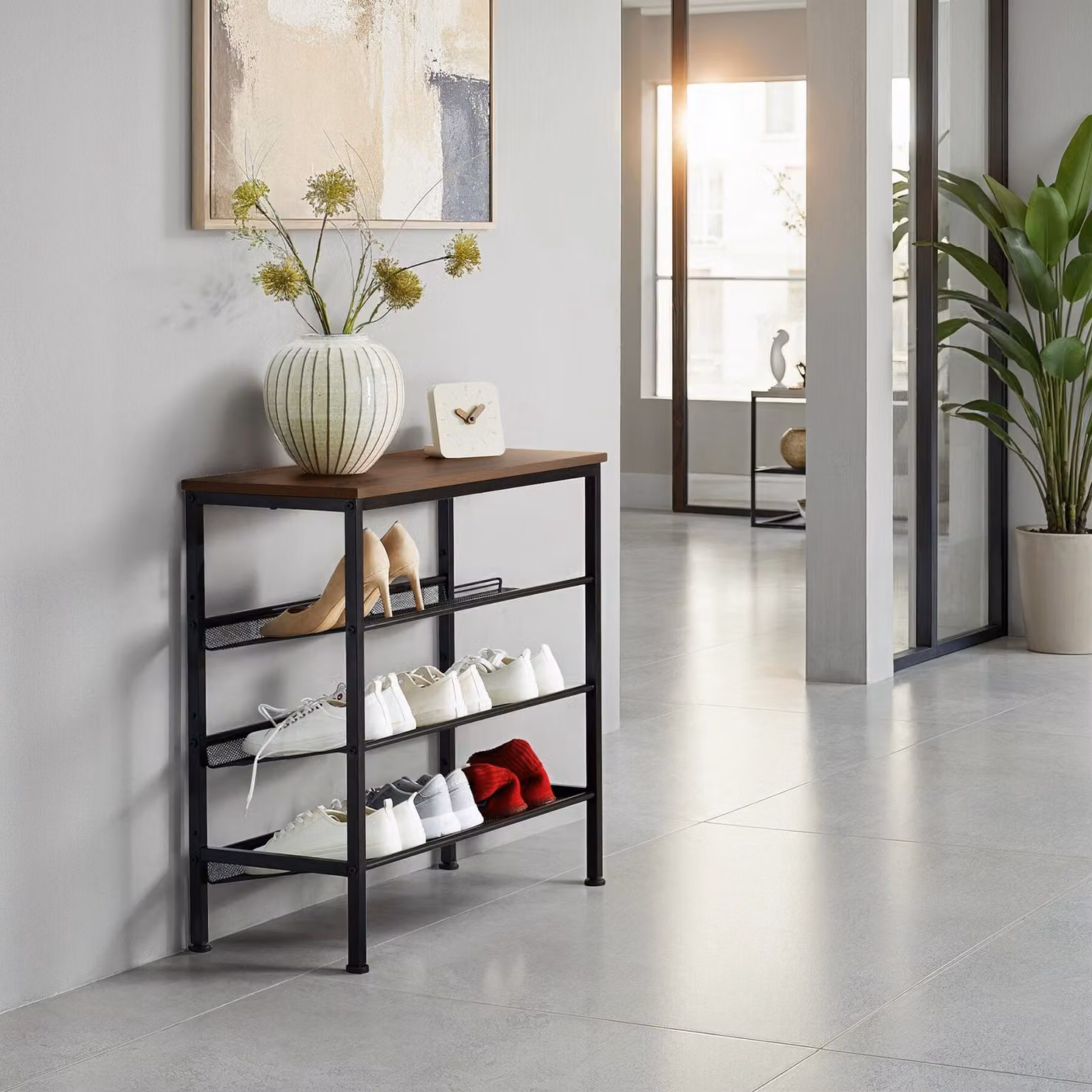 Scarpiera Wolverhampton Tectake in stile industriale color marrone con ripiani interni L: 75,5 cm, P: 30,5 cm, H: 69,5 cm – 2
