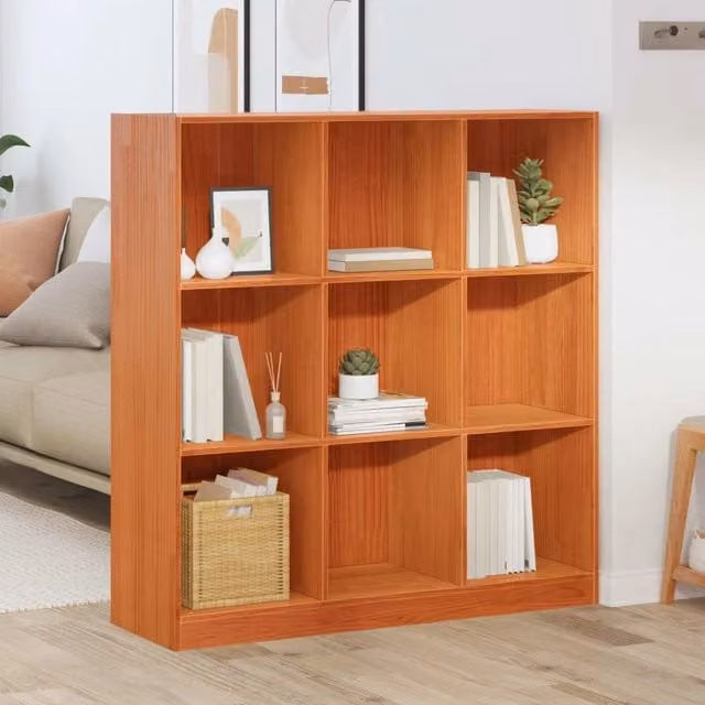 Armadio per libri moderno vidaXL in legno di pino marrone cerato L: 104 cm, P: 33 cm, H: 110 cm – 1