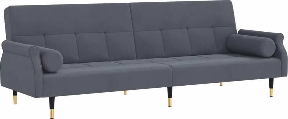 Divano Letto con Cuscini Grigio Scuro in Velluto