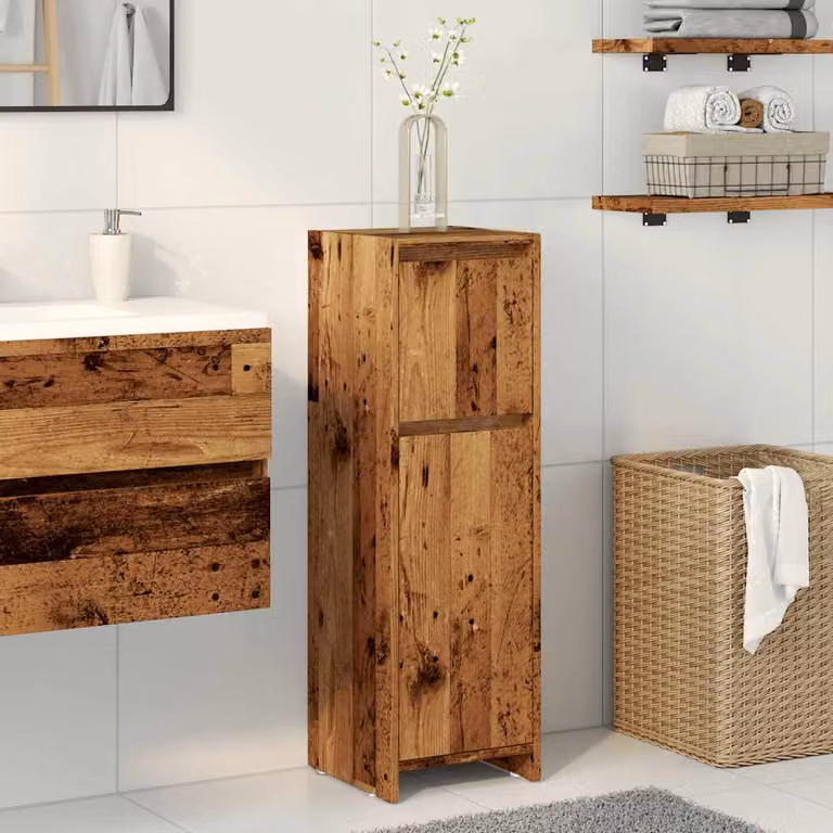 Mobile da bagno vidaXL in legno marrone con ante a cerniera e cassetti L/P/H: 30 x 30 x 95 cm