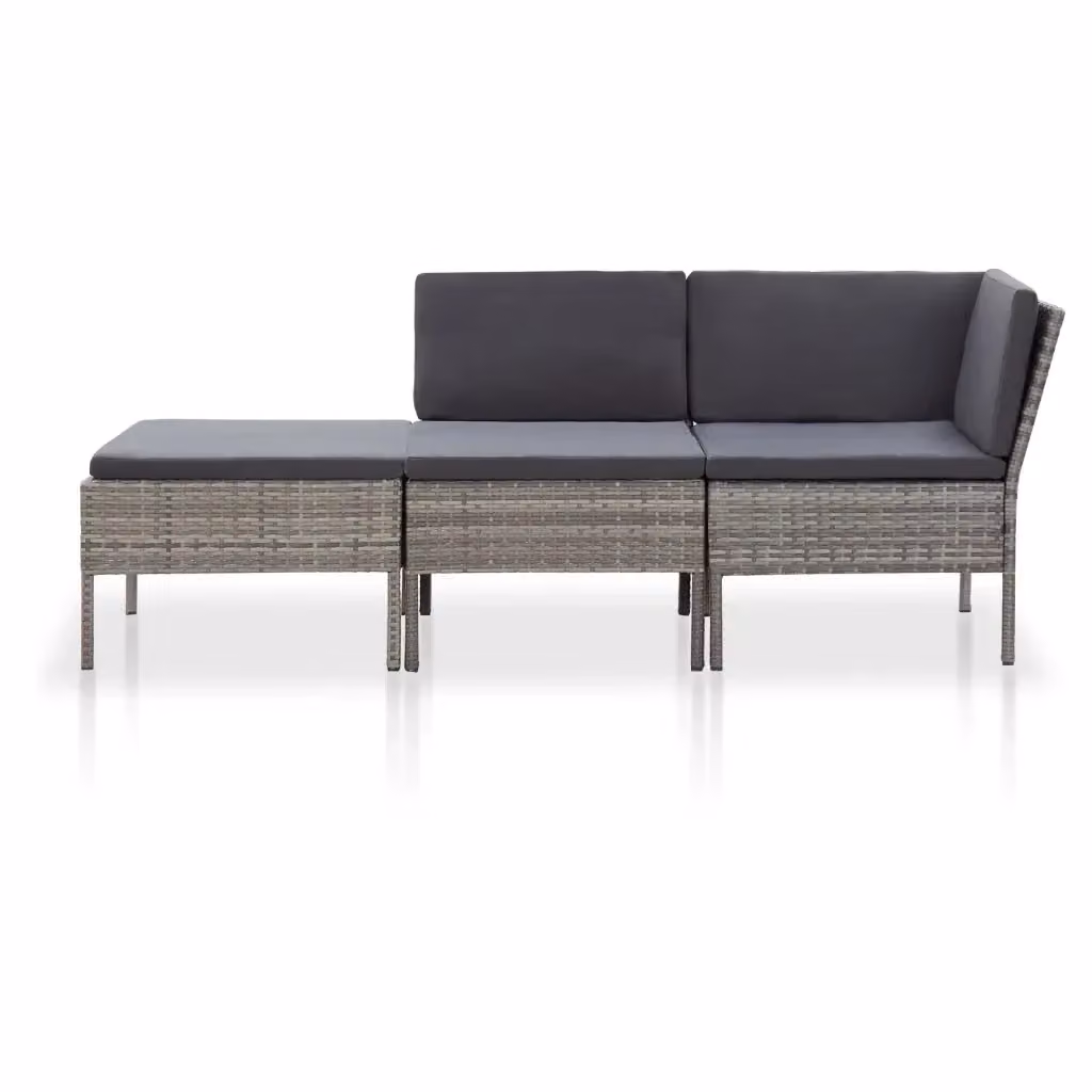 Set Divani da Giardino a L con Ottoman e Cuscini in Polyrattan Grigio Antracite e Struttura in Acciaio – 2
