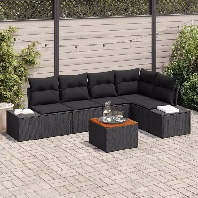 Set Divano da Giardino 6 pz Nero polyrattan 3347961