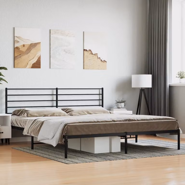 The Living Store Struttura letto con testiera in metallo nero 183x213 cm