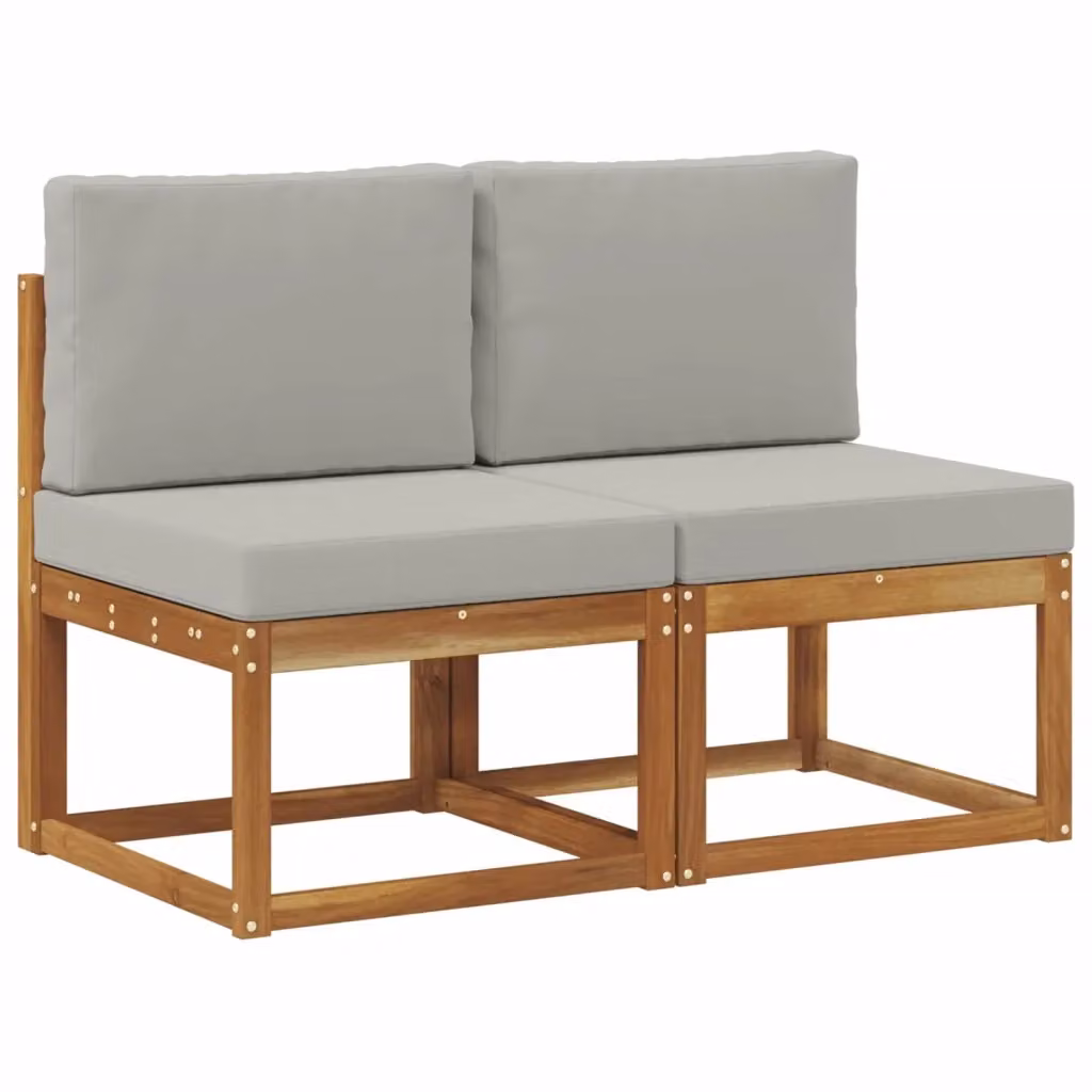 Set di 2 Divani Modulari Centrali da Esterno in Legno di Acacia Massello con Cuscini Grigi DESIGN IN – 2