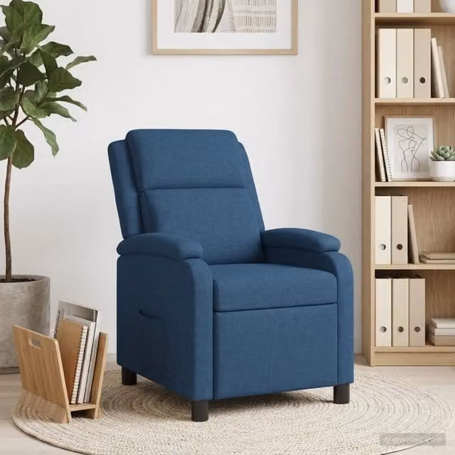Poltrona reclinabile relax blu in tessuto con braccioli per soggiorno e ufficio – 1