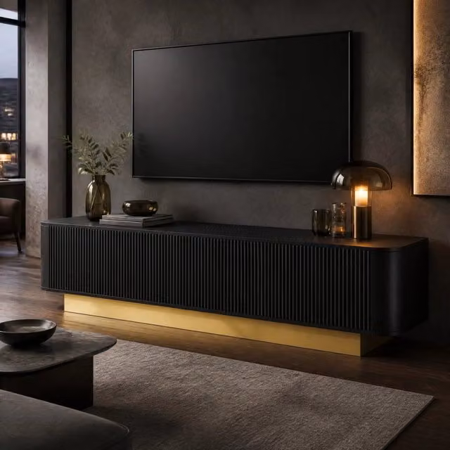 Mobile TV 170x40,5x47 cm in MDF nero, 3 ante, contenitore per soggiorno –
