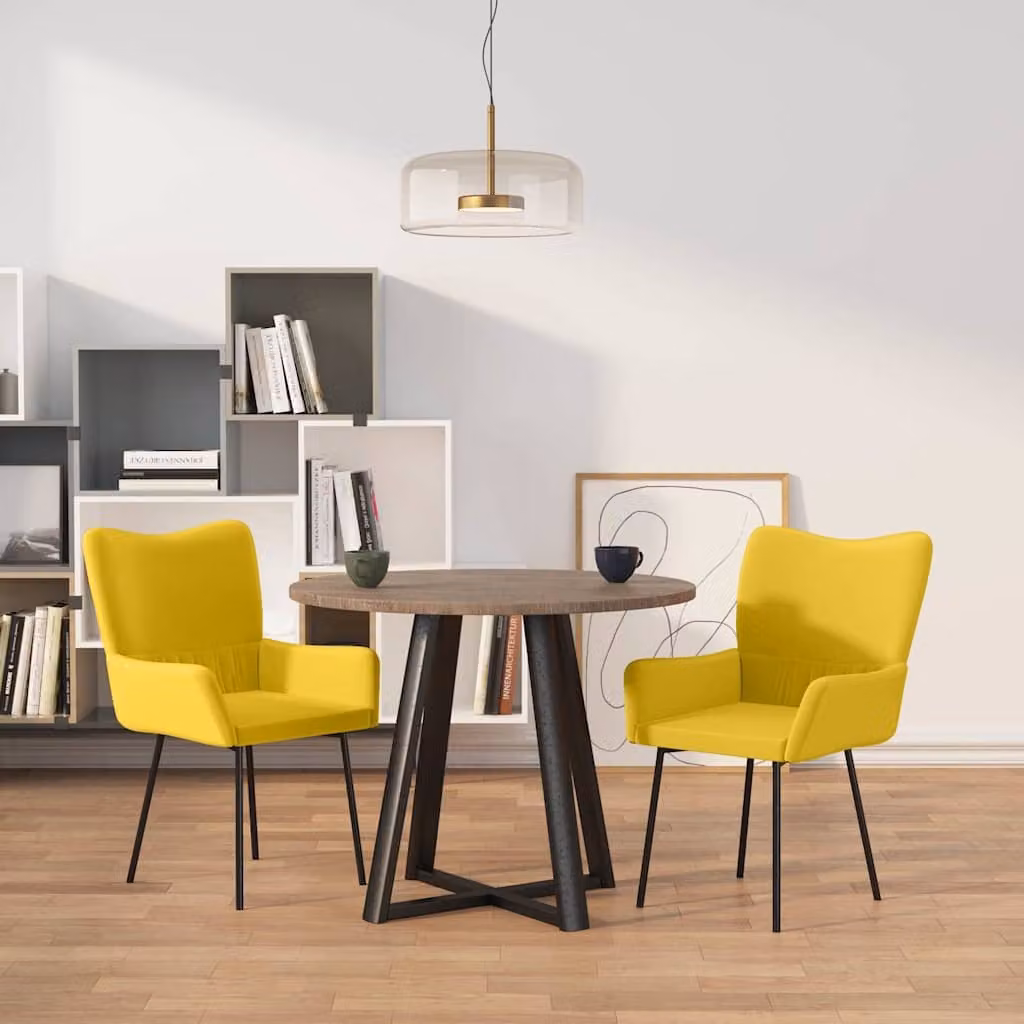 Set di 2 sedie da pranzo vidaXL in velluto giallo con braccioli e struttura in metallo e MDF per cucina e sala da pranzo