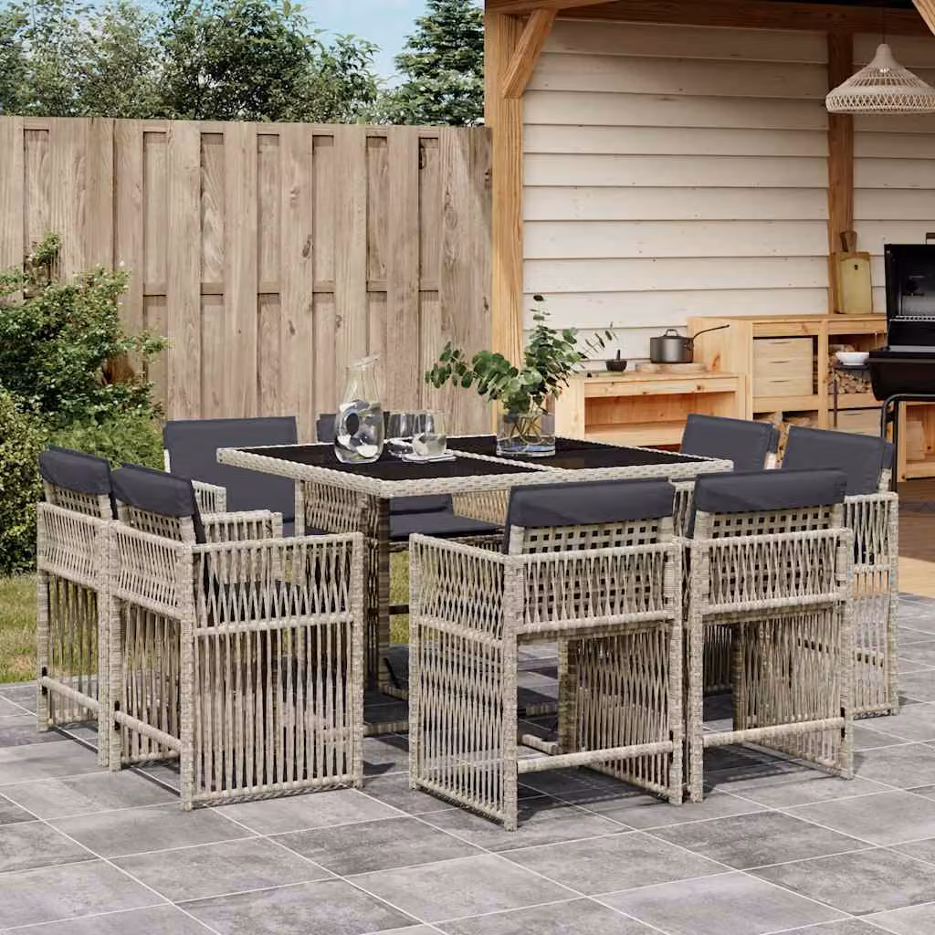 Set Pranzo da Giardino vidaXL in Polyrattan con Piano in Vetro e 9 Sedute, Grigio Antracite – 1