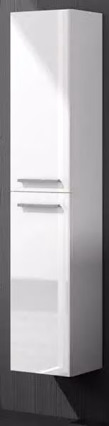 Colonna da bagno Melissa con 2 ante e ripiani interni, colore bianco lucido, L 30 cm x P 25 cm x H 150 cm