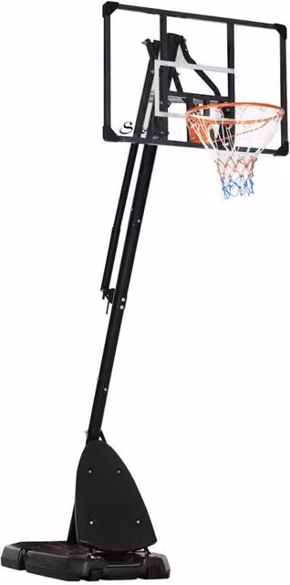 CANESTRO BASKET IN ACCIAIO, REGOLABILE IN ALTEZZA E PORTATILE CON TABELLONE E RUOTE, 107X70CM, NERO E ROSSO