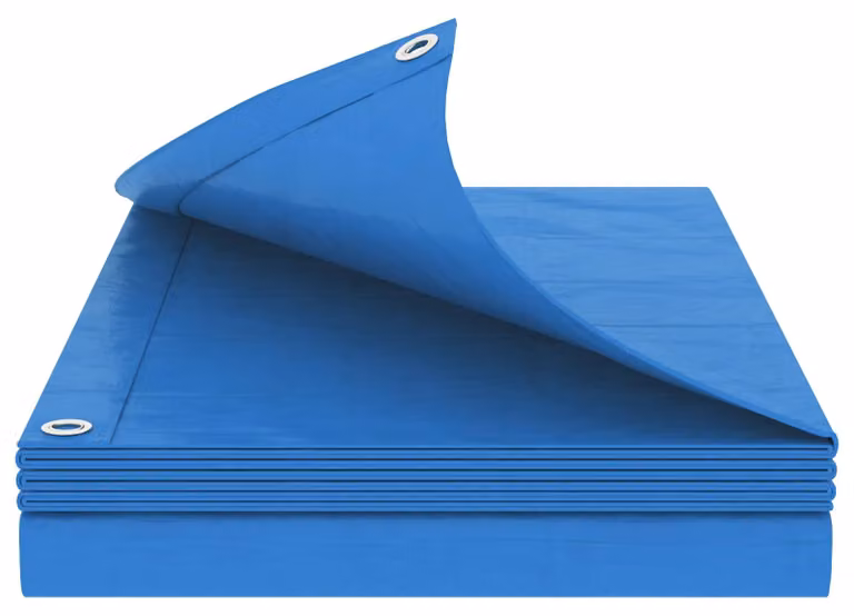 Telo in polietilene (PE) blu con occhielli, dimensioni 6 x 10 metri, peso 90 g/m²