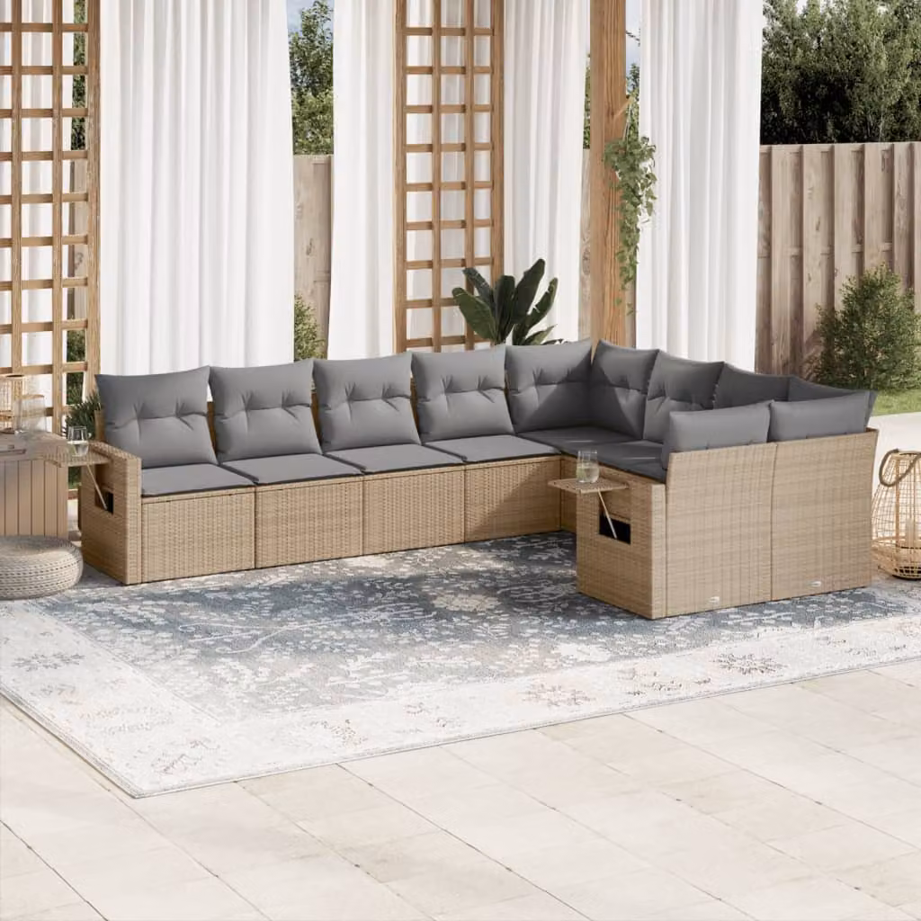 vidaXL Set Divano da Giardino a L 9 pz in Polyrattan con Cuscini Beige e Grigio – 1