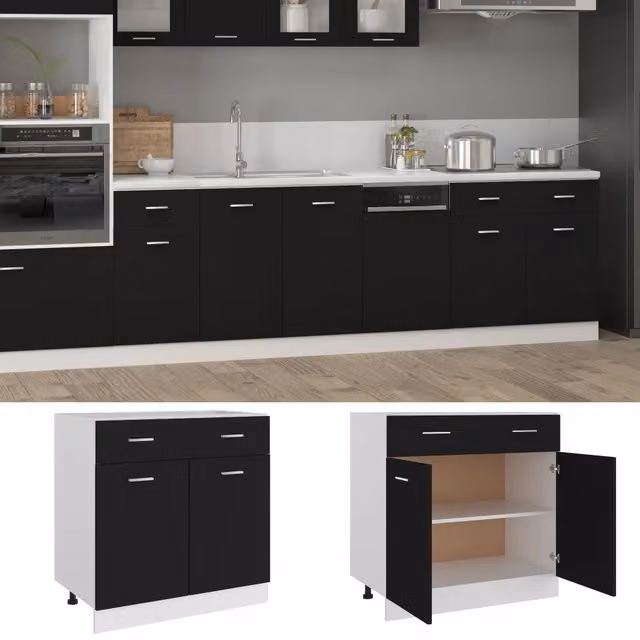 Mobile Inferiore con Cassetto Lyon vidaXL Nero Opaco L: 80 cm, P: 46 cm, H: 81,5 cm