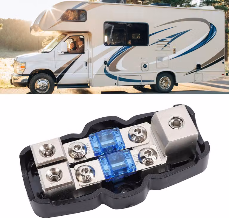Kit blocco distribuzione fusibili Mini ANL 1 in 2 out con fusibili da 60 A 80 A 100 A per il sistema di alimentazione di camper e yacht nel settore automobilistico