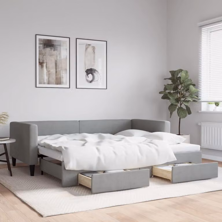 Maison Exclusive - Divano letto estraibile con cassetti, grigio chiaro, 100x190 cm, tessuto