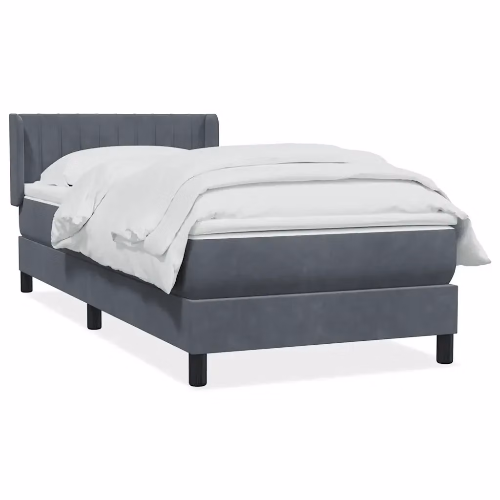 Letto con Giroletto a Molle e Materasso vidaXL in Velluto Grigio e Bianco L: 83 cm, P: 223 cm, H: 88 cm – 2